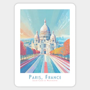 Sacre Coeur - Montmatre - Vintage Travel Poster - Minimalist Sacré-Cœur Paris, France in Retro Colors Sticker